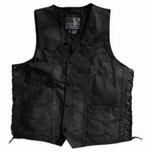 USA Bikers Dream Apparel Black Leather Motorcycle Vest Lace Up Side Vest Grunge